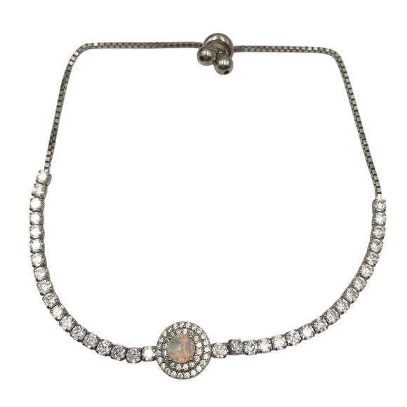 925 Sterling Silver Bracelet with Cubic Zirconia & Opal Elegant - Picture 1 of 6